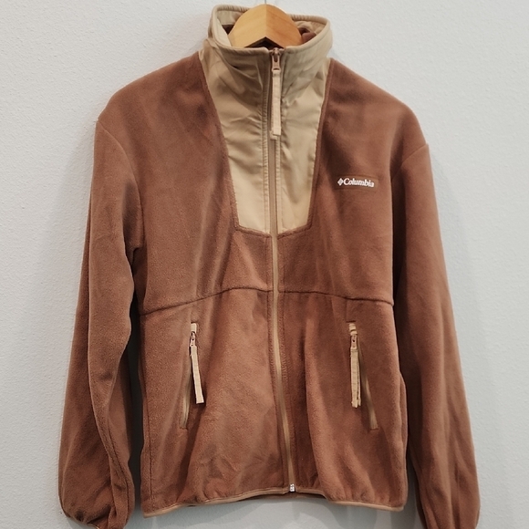 Columbia Brown Tan Teddy Jacket High Collar Fleece - Picture 6 of 8